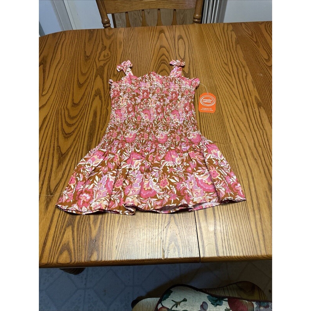 Wonder Nation Floral Smocked Sun Dress with Bows on the Straps Size 5T New